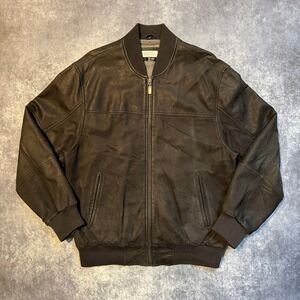 Barneys New York Mens Lamb Leather Bomber Jacket Black Size S Full Zip Vintage